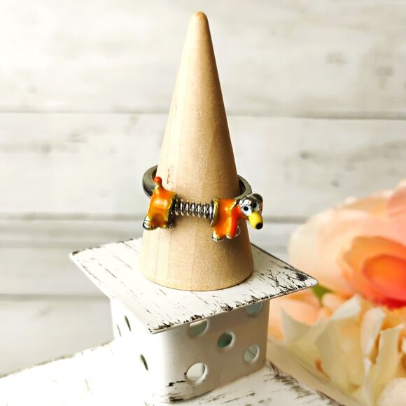 NEW Disney Toy Story Pixar Slinky Dog Ring Size 8 Silver Tone Dachshund Dog Funp - Picture 1 of 5